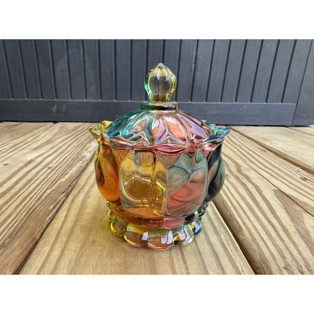 6 Ounce Embossed Colorful & Decorative Candy Dish W/lid